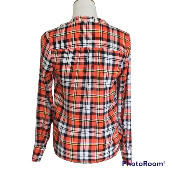 The Limited Orange, White & Black Plaid Surplice Top Long Sleeve XS - Picture 3 of 8